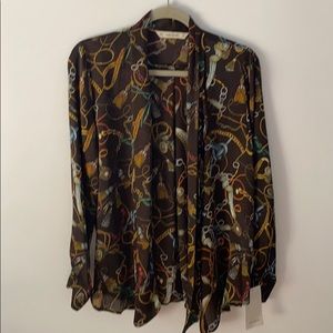 Zara Button Down Horse bit Blouse with neck tie.